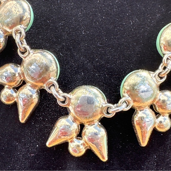 J Crew Statement Necklace, Faceted Teardrop & Round Rhinestones with Green Beads - Picture 9 of 17